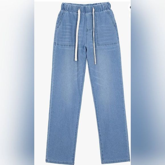 Womens NWT Lightwash Elastic Waist Drawstring Denim Jeans NWT Sz. 2 Lightweight - Picture 8 of 9